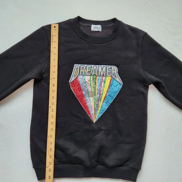 Lola + The Boys Dreamer Black Crewneck Sweatshirt Beaded Sequins Soft Boho Glam - Picture 9 of 10